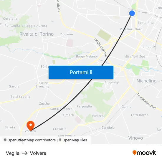 Veglia to Volvera map