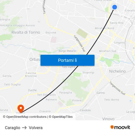 Caraglio to Volvera map
