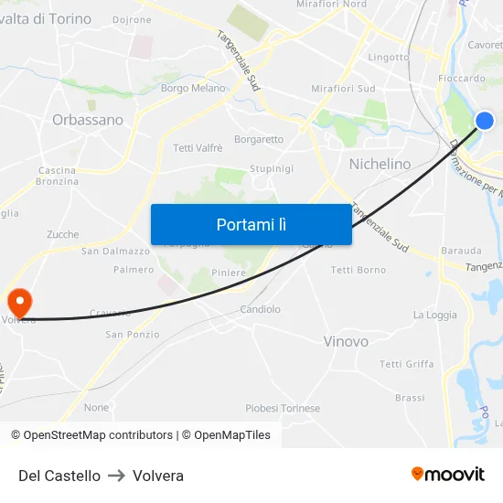 Del Castello to Volvera map