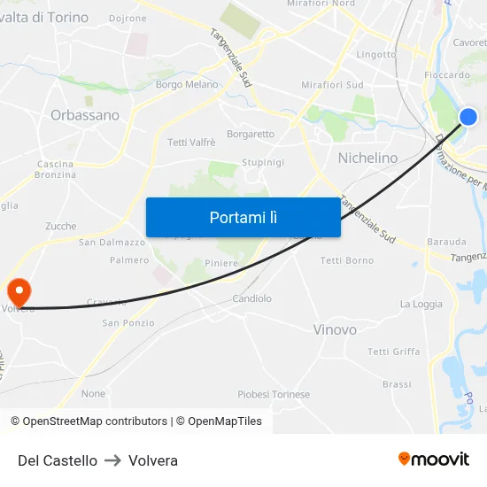 Del Castello to Volvera map