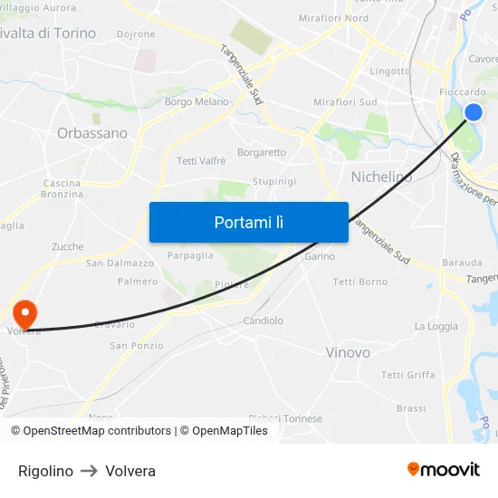 Rigolino to Volvera map
