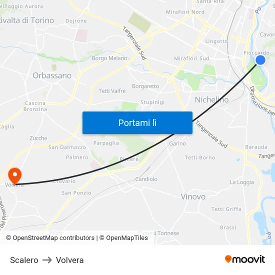 Scalero to Volvera map