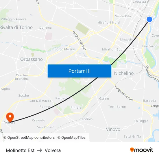 Molinette Est to Volvera map