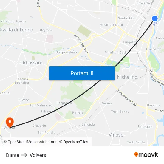 Dante to Volvera map