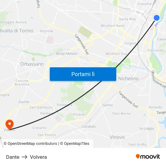 Dante to Volvera map