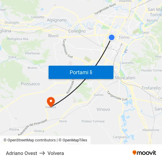 Adriano Ovest to Volvera map