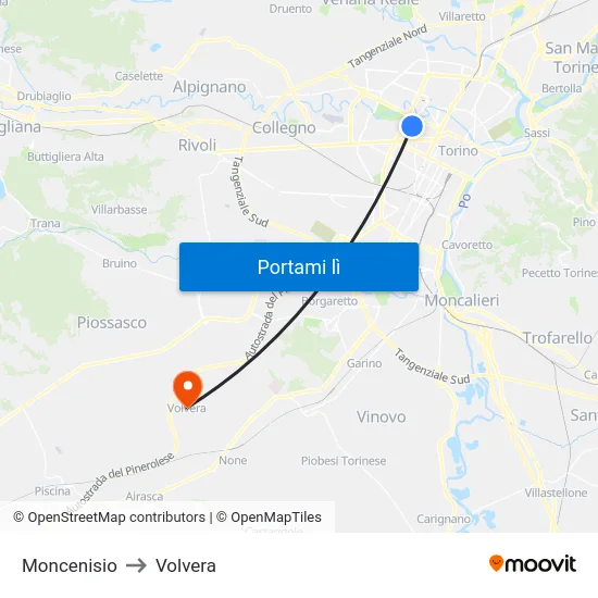 Moncenisio to Volvera map