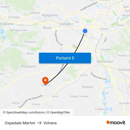 Ospedale Martini to Volvera map