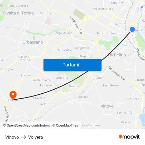 Vinovo to Volvera map