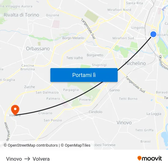 Vinovo to Volvera map