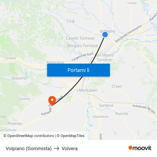 Volpiano (Gommista) to Volvera map