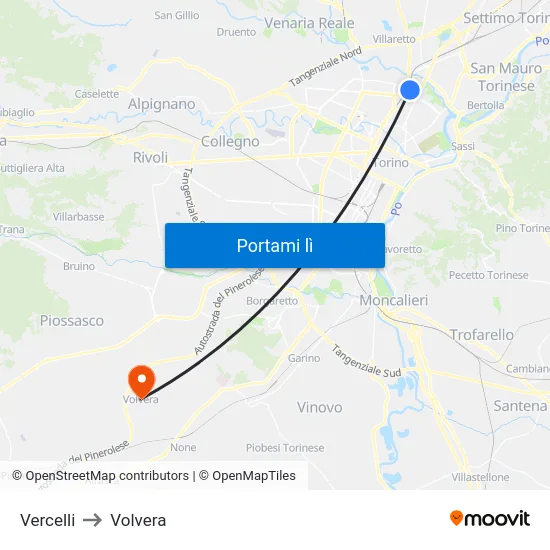 Vercelli to Volvera map