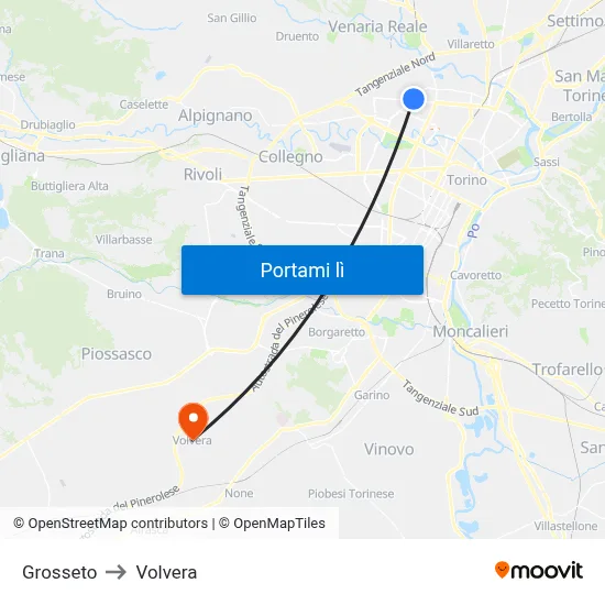Grosseto to Volvera map