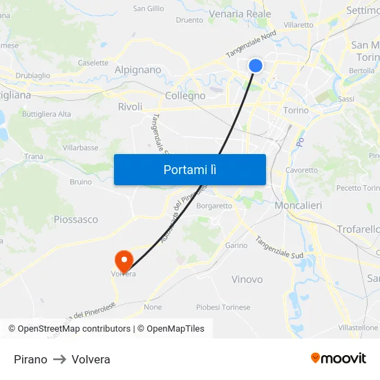 Pirano to Volvera map