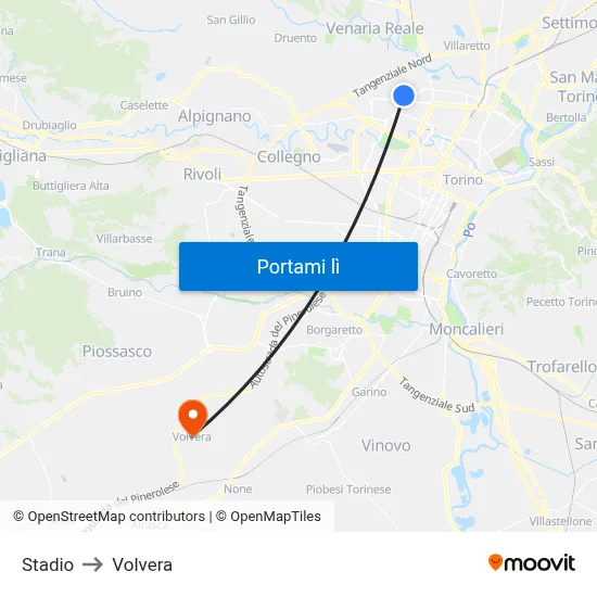Stadio to Volvera map
