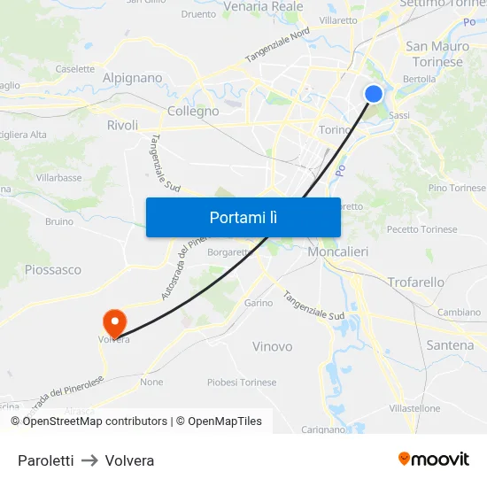 Paroletti to Volvera map