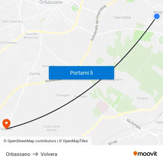 Orbassano to Volvera map
