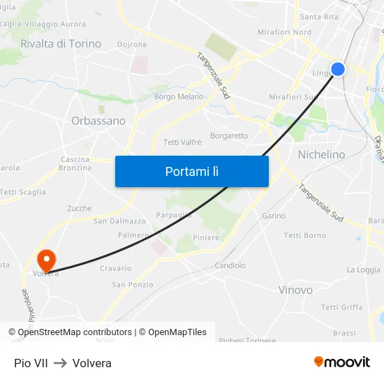 Pio VII to Volvera map