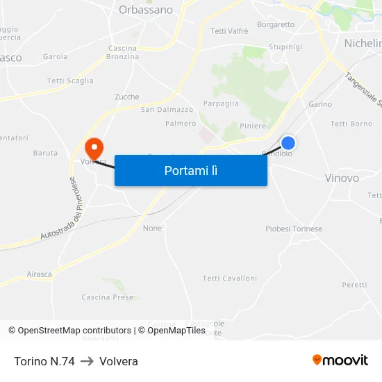 Torino N.74 to Volvera map