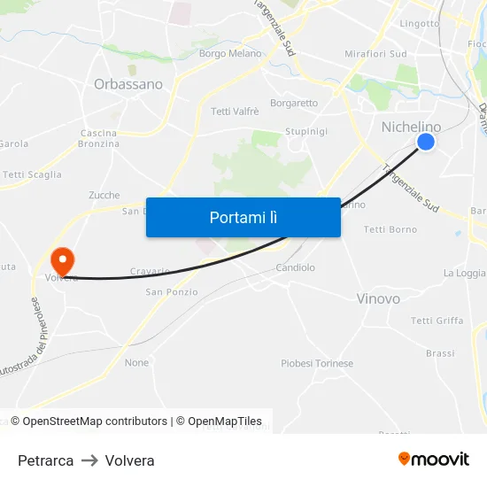 Petrarca to Volvera map