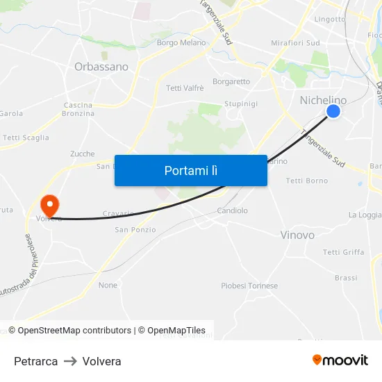 Petrarca to Volvera map