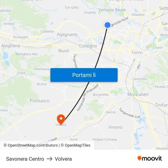 Savonera Centro to Volvera map