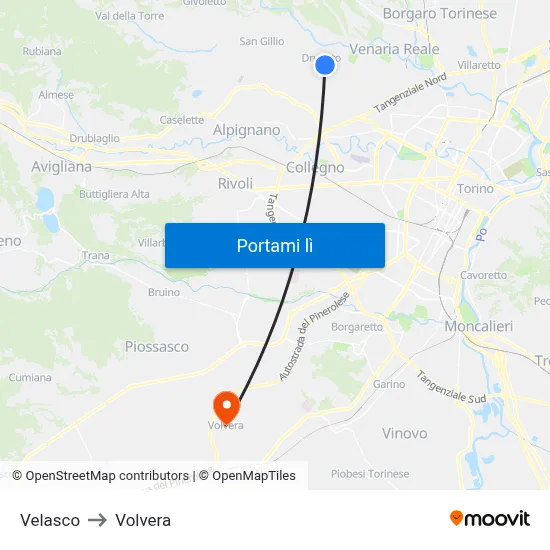 Velasco to Volvera map