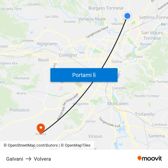 Galvani to Volvera map