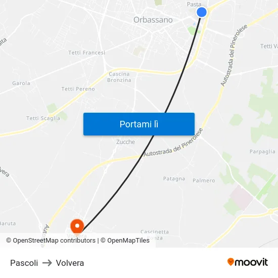 Pascoli to Volvera map
