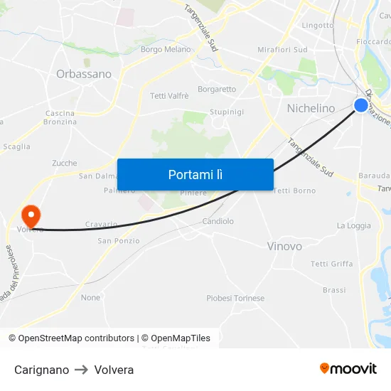 Carignano to Volvera map