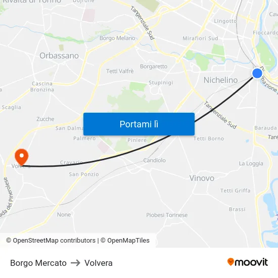 Borgo Mercato to Volvera map