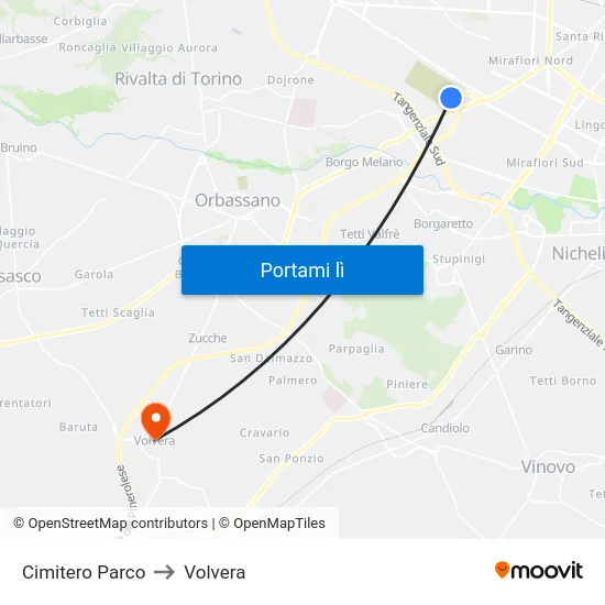 Cimitero Parco to Volvera map