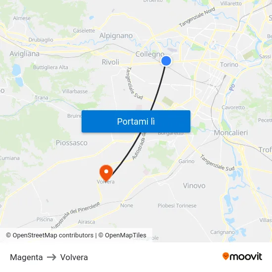 Magenta to Volvera map