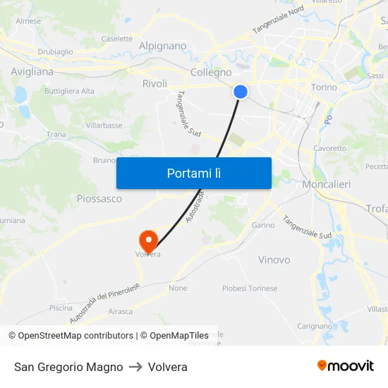 San Gregorio Magno to Volvera map