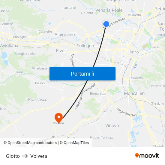 Giotto to Volvera map