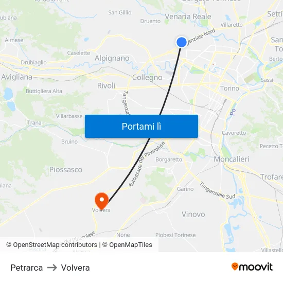 Petrarca to Volvera map