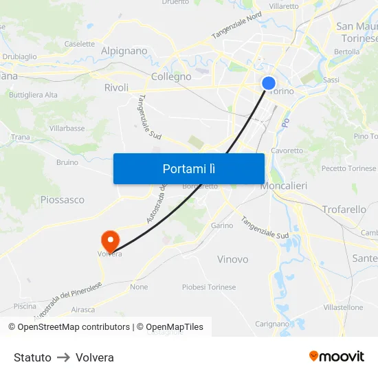 Statuto to Volvera map