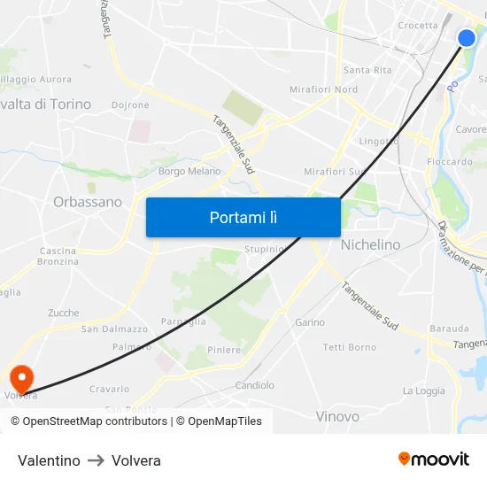 Valentino to Volvera map