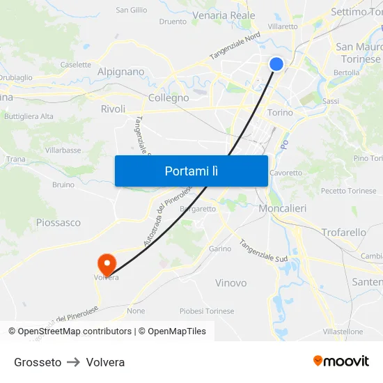 Grosseto to Volvera map