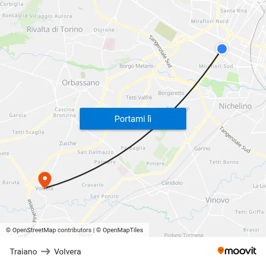 Traiano to Volvera map