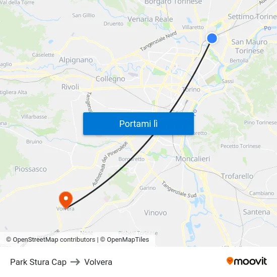 Park Stura Cap to Volvera map