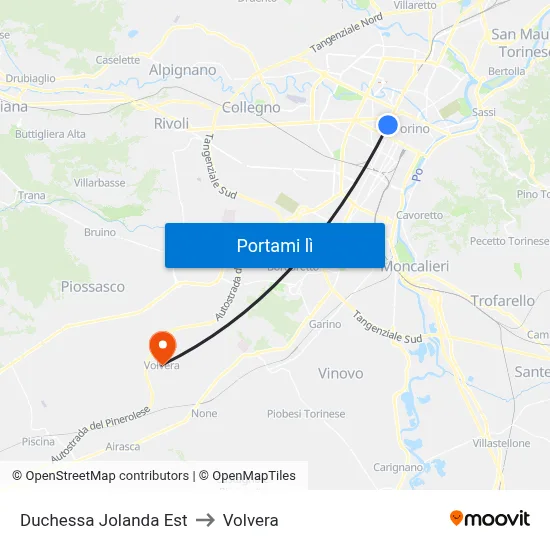 Duchessa Jolanda Est to Volvera map