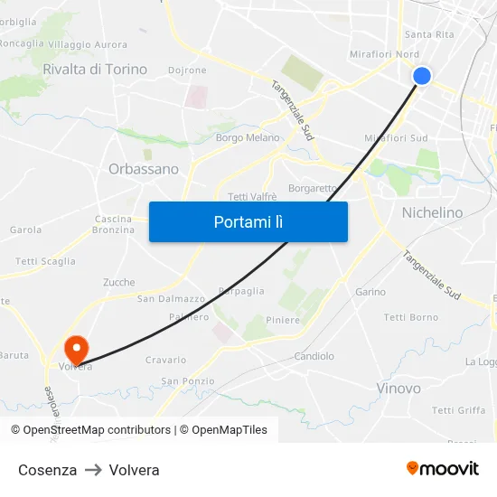 Cosenza to Volvera map