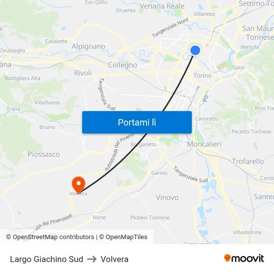 Largo Giachino Sud to Volvera map