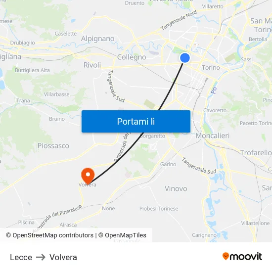 Lecce to Volvera map
