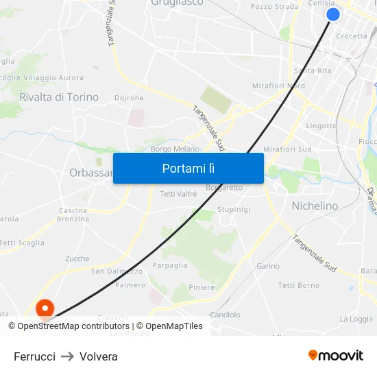 Ferrucci to Volvera map