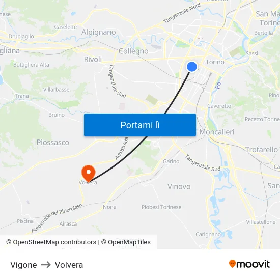 Vigone to Volvera map