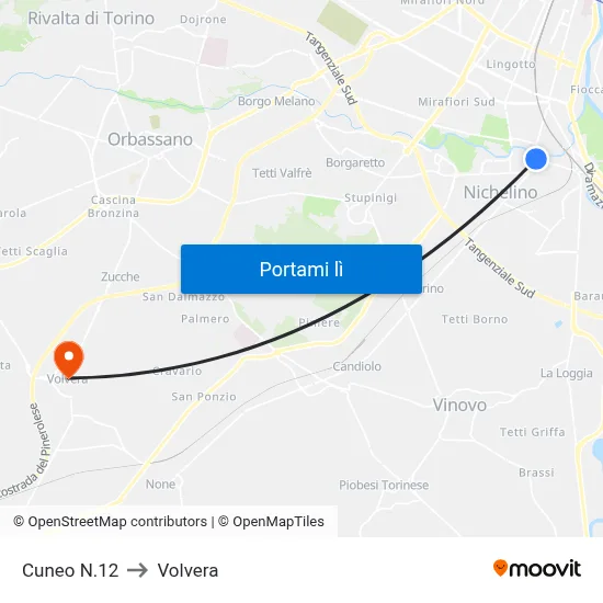 Cuneo N.12 to Volvera map