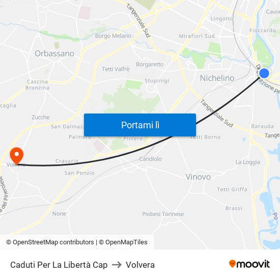 Caduti Per La Libertà Cap to Volvera map