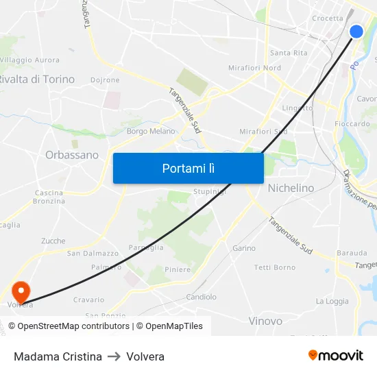 Madama Cristina to Volvera map